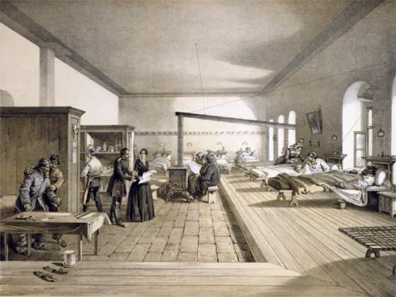 Lithographie: Florence Nightingale im Lazarett der Selimiye-Kaserne, Istanbul