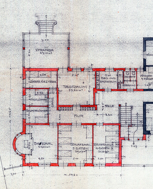 Zeichnung: Ausschnitt des Grundrisses von 1925.