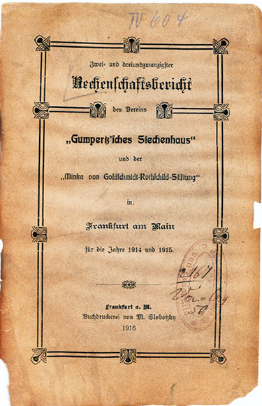 Dokument: Gumpertz´sches Siechenhaus, Rechenschaftsbericht für 1914/15, 1916 (Deckblatt).