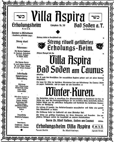 Anzeige: Orthodox-jüdisches Kurheim in Bad Soden, ganzseitige Anzeige in: Der Israelit 52 (1911) 38, 21.09.1911, S. 20