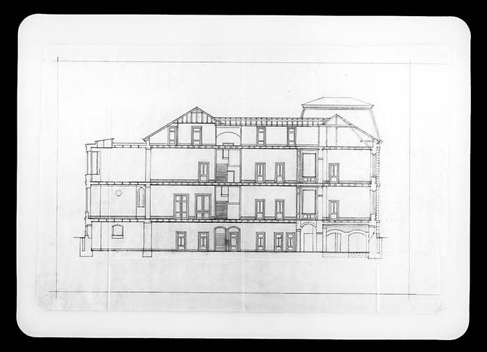 Zeichnung: Rothschild'sches Hospital, Bauskizze des Architekten Fritz Nathan zum Umbau 1932.