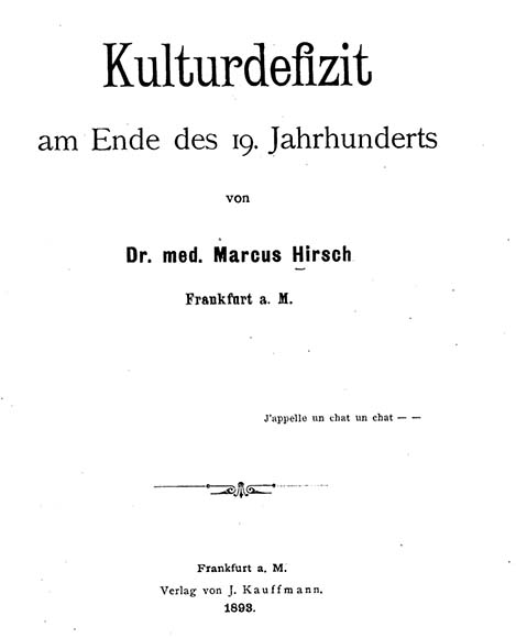 Deckblatt: Marcus Hirsch, Kulturdefizit am Ende des 19. Jahrhunderts.