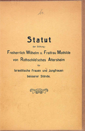 Dokument: Titelblatt der Statuten des Rothschild'schen Altersheims / Titelblatt Statuten. 
